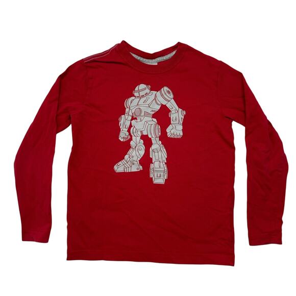 HANNA ANDERSSON Red Robot Graphic Tee Size 8 130 Kids Long Sleeve 100% Cotton - Picture 1 of 4